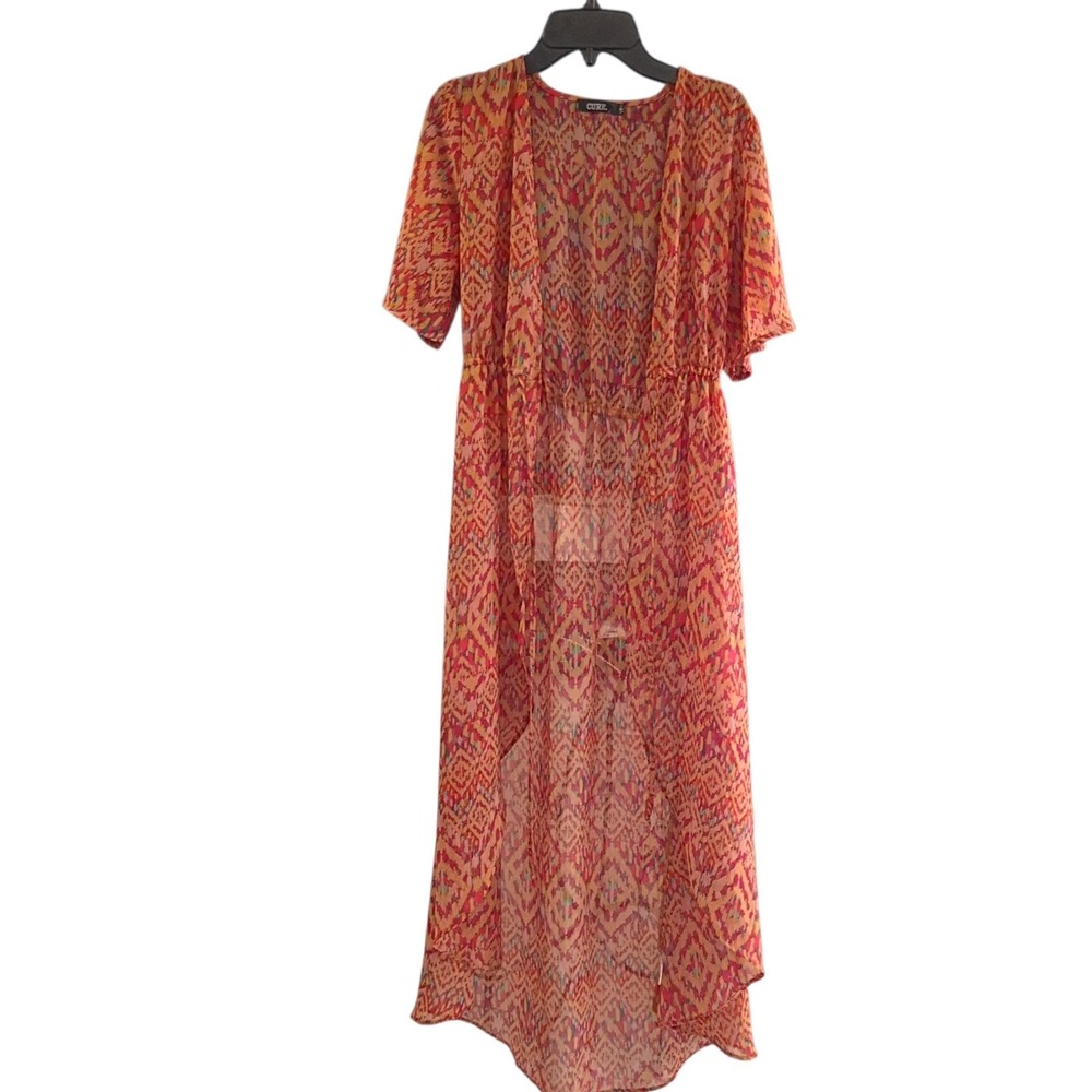 Cure Women's Size Small Coral Multicolor Boho Sheet Swimsuit Tie Up Cover EUC‎ - Picture 2 of 9